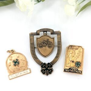 4-H Vintage Award Pin Brooch Bundle Gold Tone Bicycle Clothing Food Nutrition